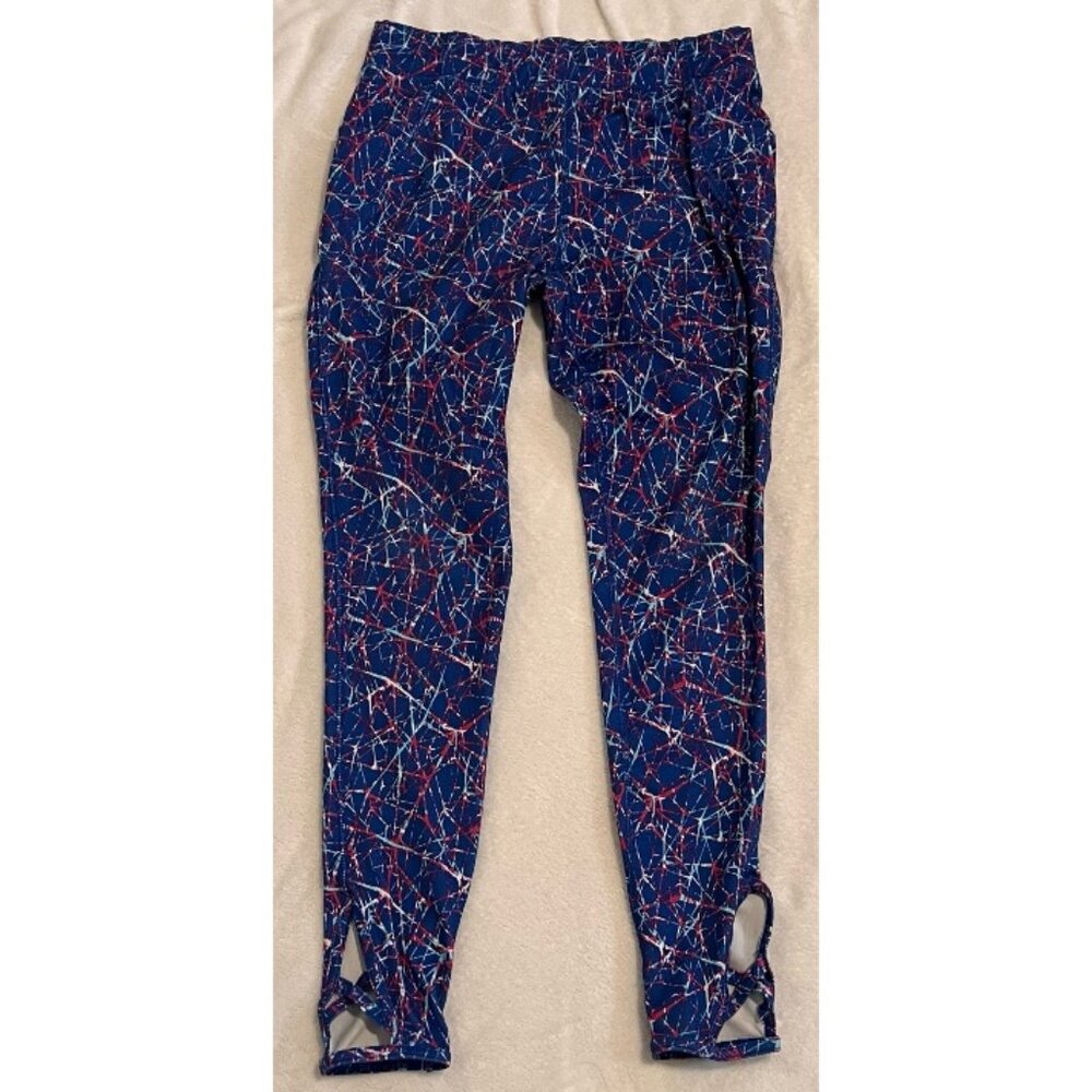 Athletic Girls XXL Abstract Geo Print Leggings Blue Red Stretch Activewear